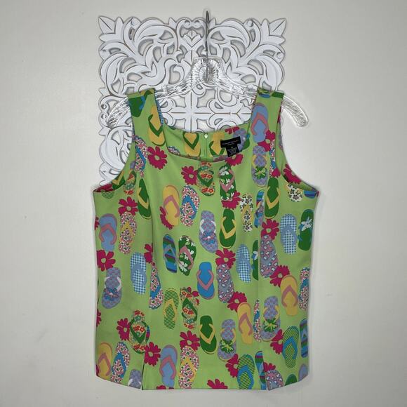 COURTENAY Stretch Women's 14 Tank Top & Skirt 2-Piece Set Flip Flop Print GREEN - Picture 3 of 16